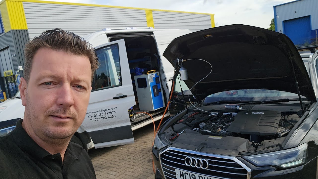 O'Rileys Autos technician diagnosing an Audi A6 DPF fault linked to a faulty fuel level sensor and blocked regeneration.