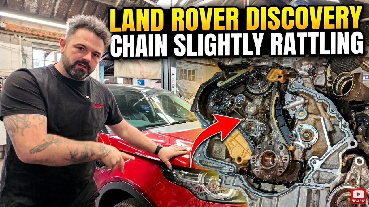 Technician Baz Meredith performs a timing chain replacement on the 2.0-litre Ingenium engine inside a Land Rover Discovery.