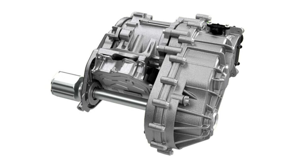 Valeo's new 48V eAxle, a key step in hybrid vehicle development, shown ready for fitment to a Dacia Duster or Bigster.