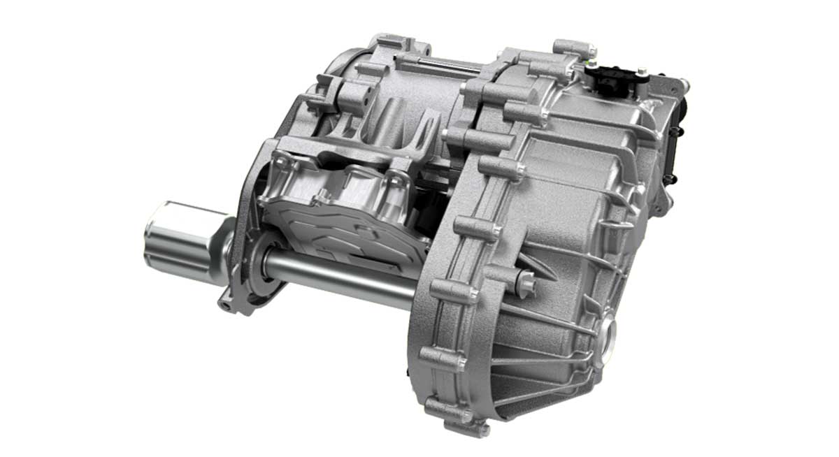 Valeo's new 48V eAxle, a key step in hybrid vehicle development, shown ready for fitment to a Dacia Duster or Bigster.