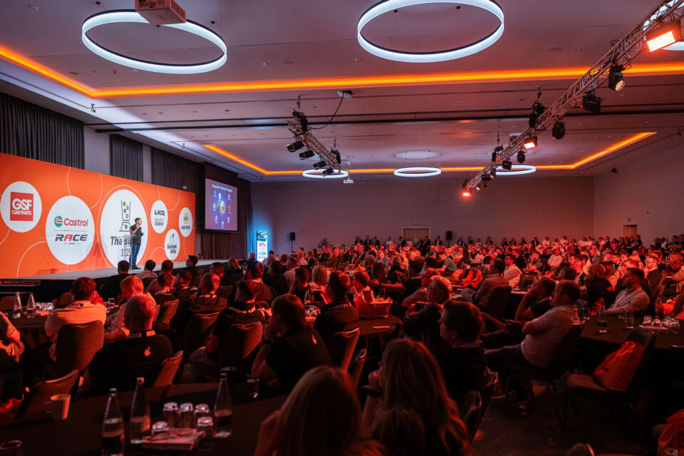 Ogilvy's Rory Sutherland speaking, the headline keynote for The Blend 2026 independent garage conference in Birmingham.