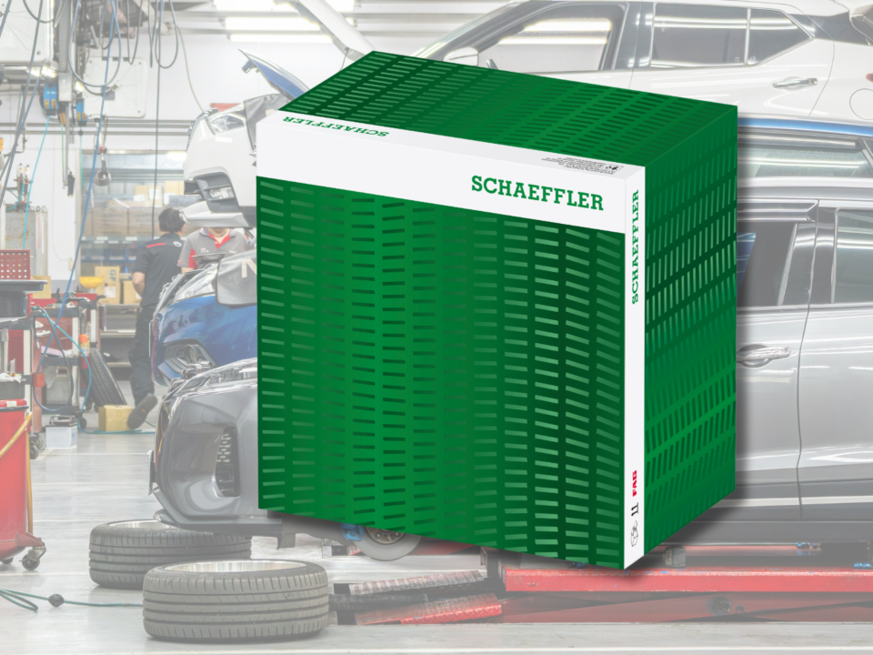 New packaging for the unified Schaeffler brand, showing the LuK, INA, and FAG logos alongside the main corporate identity.